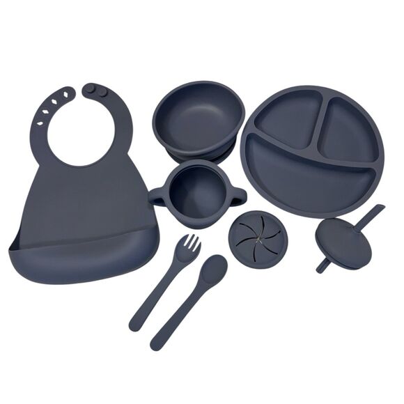avender Baby Feeding Set 9pc Silicone Suction Plate Bowl Cup Bib Spoon Fork BPA - Picture 1 of 8